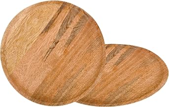 Alpha Living Home Wooden Charger Plates, Natural, 13 in, Set of 2 | Solid wood, handcrafted, 13-in diameter, stackable, rustic farmhouse, weddings, holidays, everyday dining