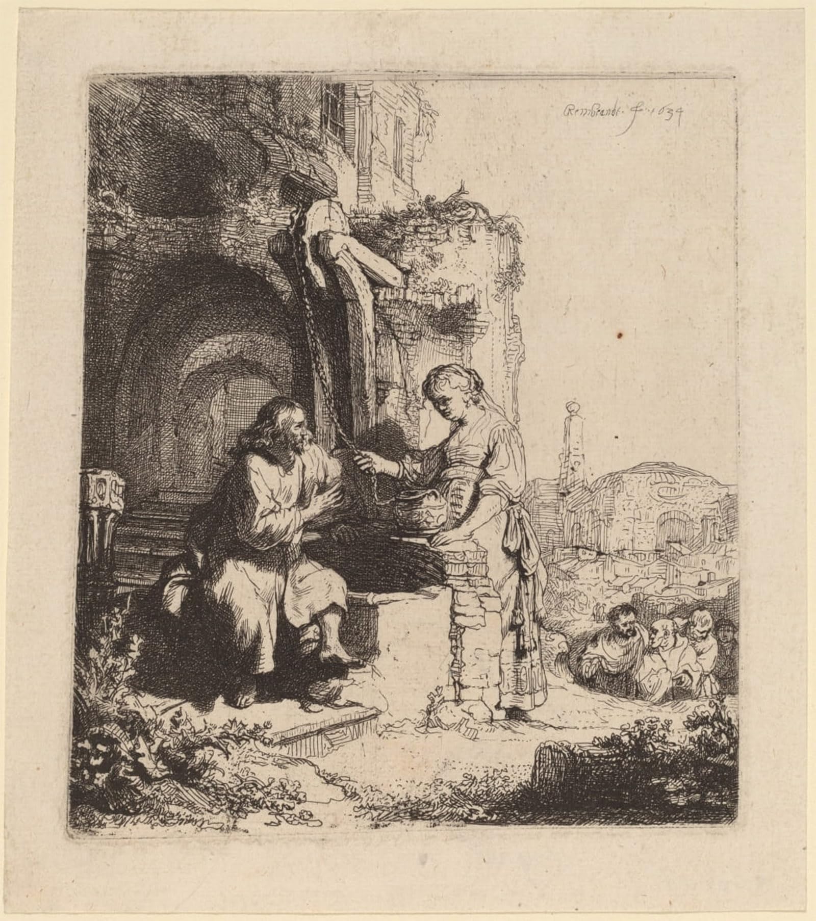 ARTXLXXBN Famous Painting Canvas Artwork Graffiti Print Christ and the woman of samaria Among Ruins by Rembrandt van Rijn Portrait Canvas Image for Home Decor 60x90cm