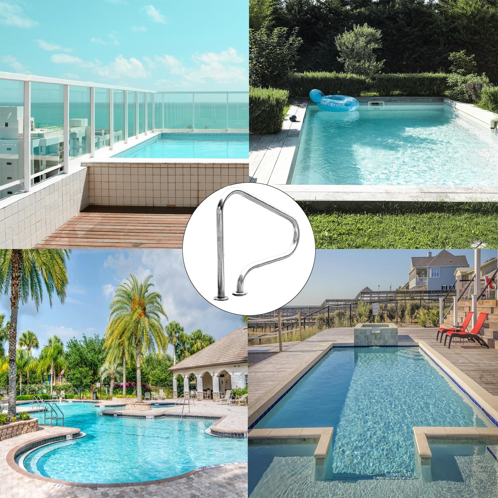 Pasamanos de piscina de acero inoxidable 304, protector antideslizante para escaleras de piscina sobre el suelo y enterradas, pasamanos de seguridad con accesorios para una fácil entrada y salida