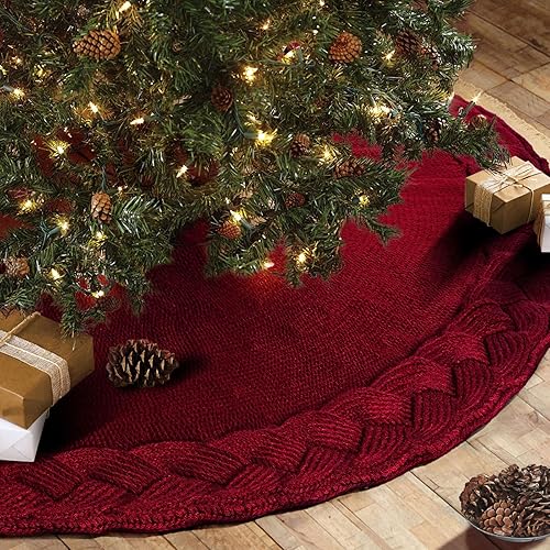 Miniatura 10 de NIBESSER Falda de punto para árbol de Navidad con volantes, color blanco, 48 pulgadas, de punto, gruesa, rústica, decoración navideña, cuello de