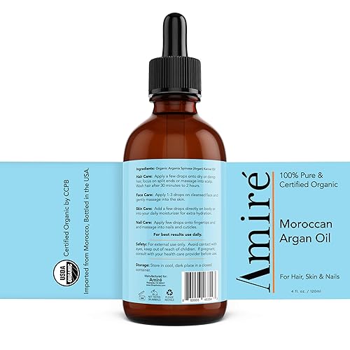 Miniatura 5 de Aceite de argán orgánico certificado por la USDA Amire 4 onzas Aceite de argán marroquí puro para el cabello la piel y las uñas Tratamiento del