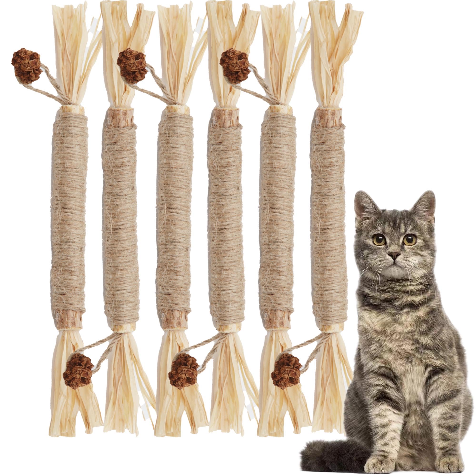 Leoezx Silvervine Sticks for Cats (6 Pcs),Natural Catnip Sticks,Cats Chew Dental Treat,Cats Toy Wand Interactive, Catnip Toys,Teething Toys for Kittens, timber