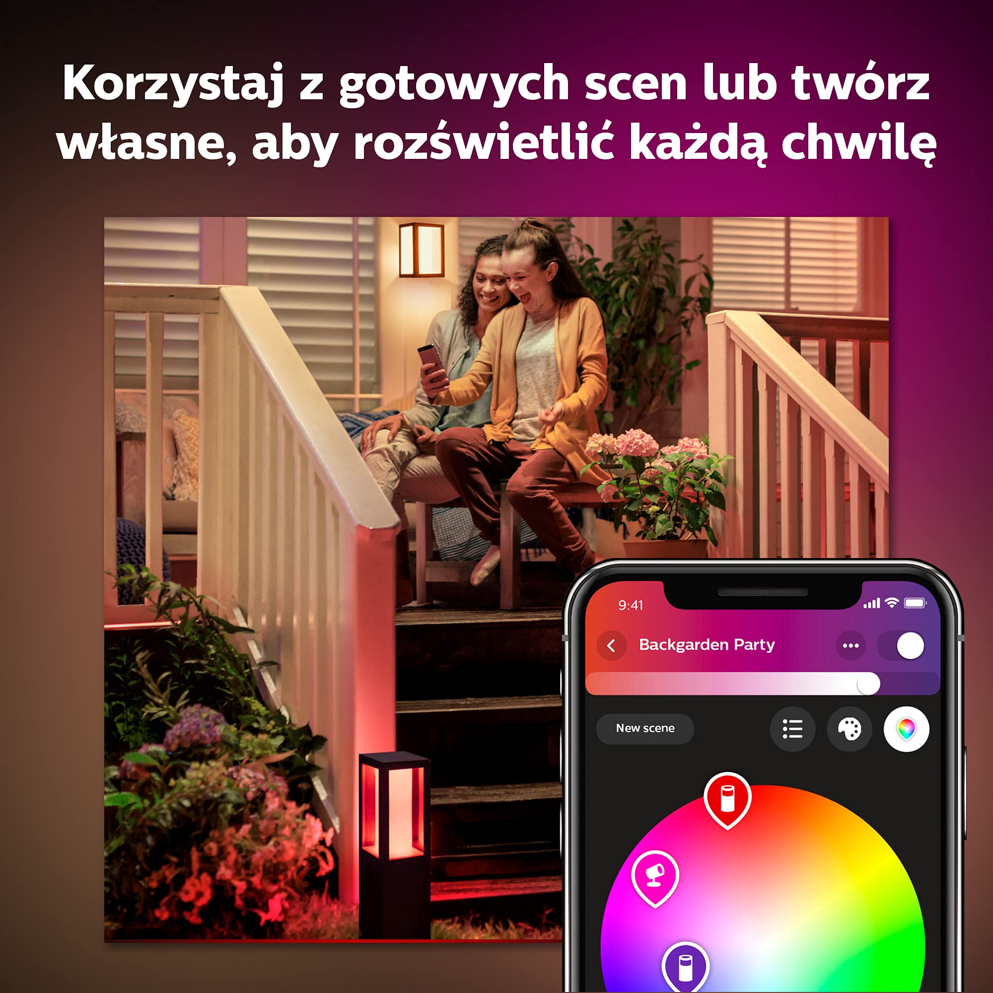 Philips Hue Resonate White and Color Ambiance Zewnętrzna Lampa Ścienna LED (czarna), Kinkiet Zewnętrzny z Paletą 16 mln Kolorów i Możliwością Ściemniania, Smart LED Sterowane Aplikacją