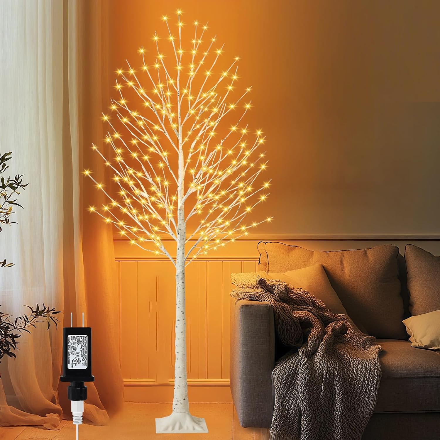 6FT Decorative Birch Lighted Tree with 144 LED Bulbs, Artificial Light Up Tree, Indoor Light Trees for Home Decor, Wedding Party, Christmas Holiday Lamp