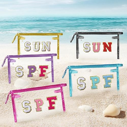 Miniatura 6 de COSHAYSOO Bolsa de maquillaje transparente con parches de letras para verano, playa, accesorios esenciales para cumpleaños, regalos de Navidad para