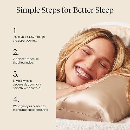 Vista 106 de Kitsch Funda de almohada de satén con cremallera para cabello y piel, tamaño Queen, más suave que la seda, paquete de 2 fundas de almohada 02.