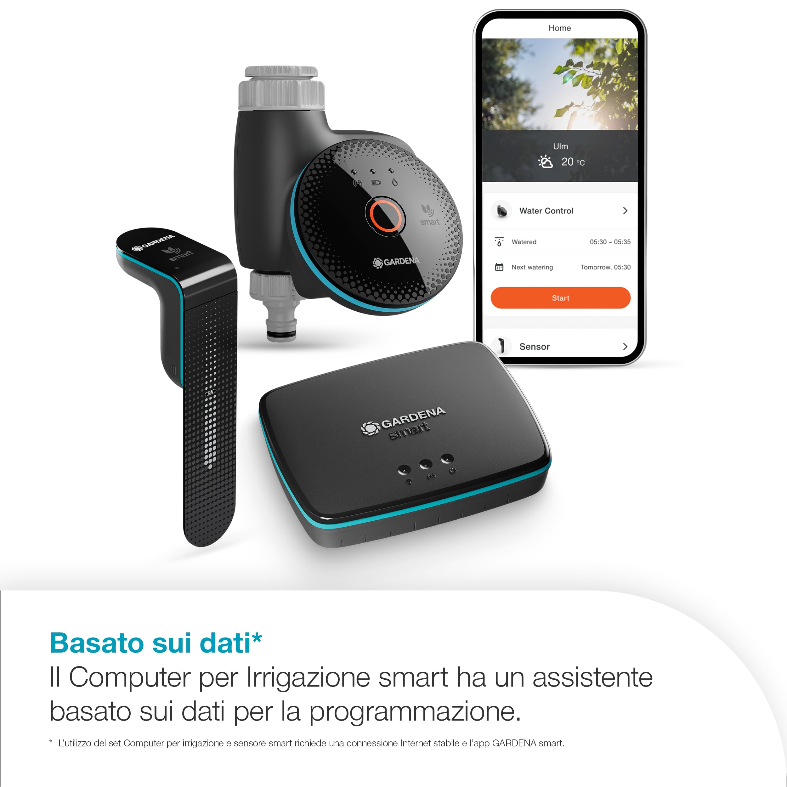 Gardena Set Irrigazione smart con Sensore Umidità Computer Irrigazione smart: Irrigazione basata sui dati*, Integrazione con smart home*, Include il sensore di umidità del terreno (19045-20)
