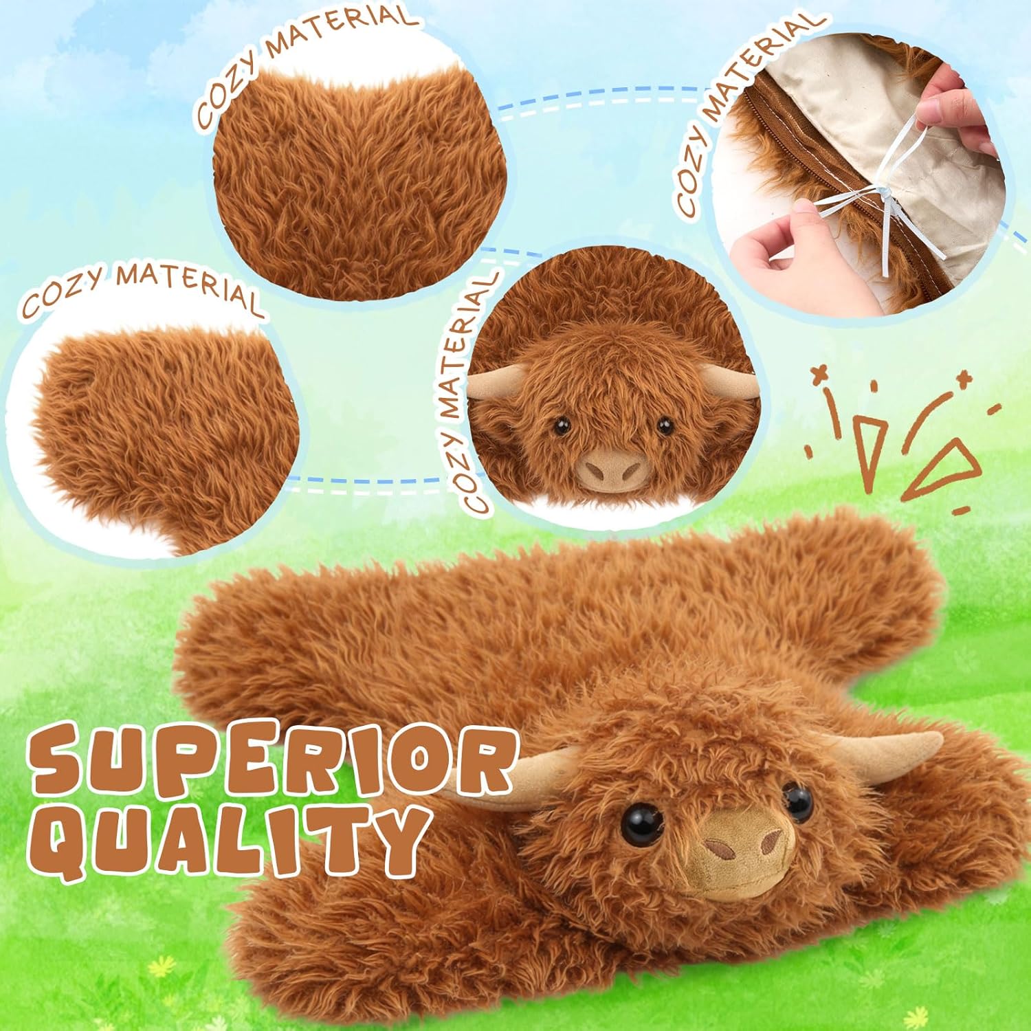 Yunsailing Highland Cow Weighted Stuffed Animals Lap Blanket 24.4" x 19.7", 5lbs Sensory Weighted Blanket Pad for Anxiety Stress Relief, Calm Carry Highland Cow Lap Pad for Travel, Office, Home, Gift