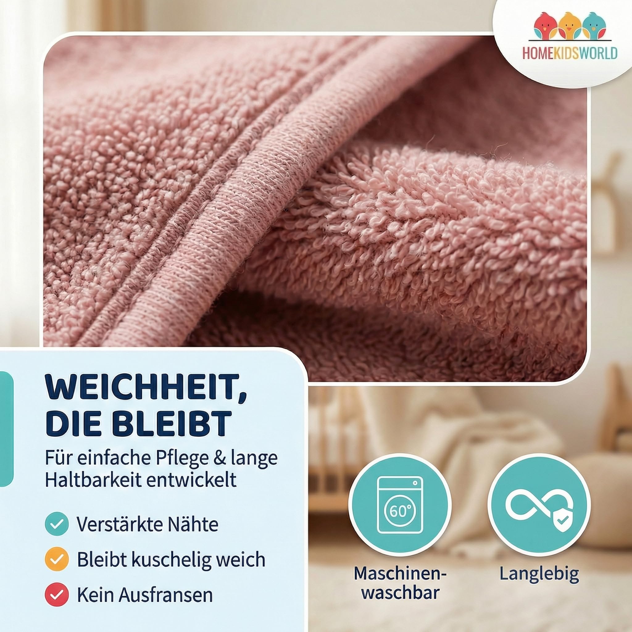 Kapuzenhandtuch Baby 100x100 cm (Rose) – Weiches & saugstarkes Badetuch mit Kapuze – Kuscheliges Handtuch für Babys & Kinder inkl. Geschenkbox