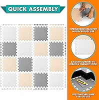 Vista 37 de ProSource Alfombra de espuma para rompecabezas para niños y bebés con colores sólidos, 36 o 16 azulejos encajables con bordes, Negro/Gris/Blanco