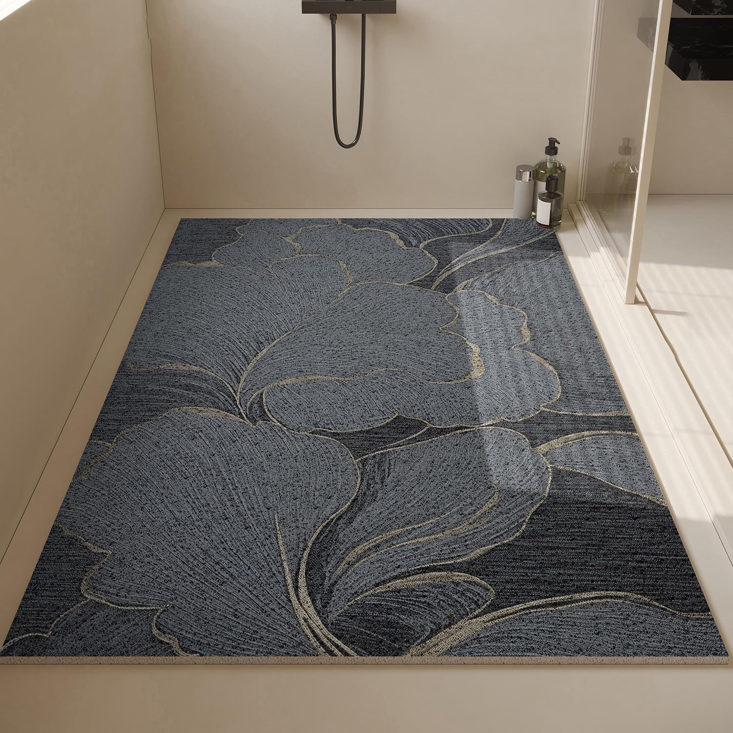Antypoślizgowa mata łazienkowa 80 x 100 cm luffa mata łazienkowa otwory drenażowe wzór kwiatowy dywanik łazienkowy szybkoschnący miękki i chłonny idealny do dekoracji domu