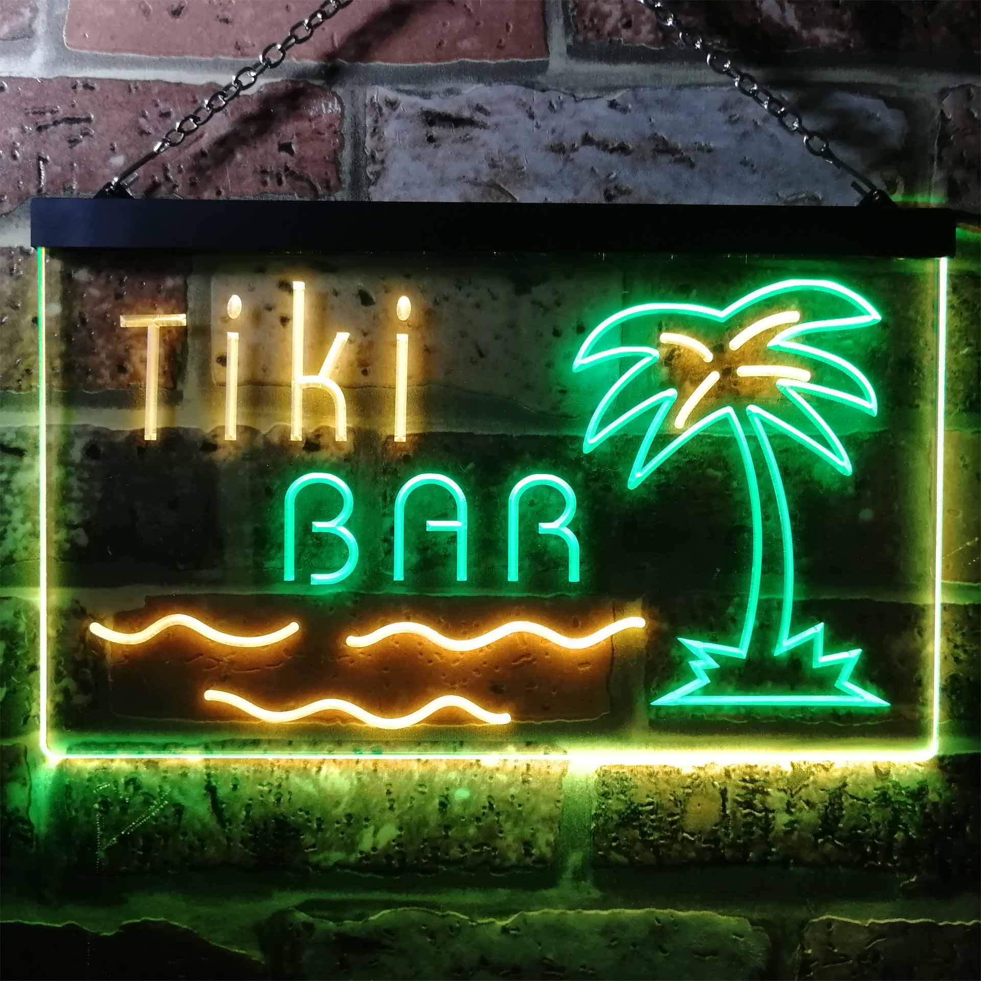ADVPRO Tiki Bar Palm Tree Island Illuminated Dual Color LED Enseigne Lumineuse Neon Sign Vert et Jaune 600 x 400mm st6s64-i0787-gy