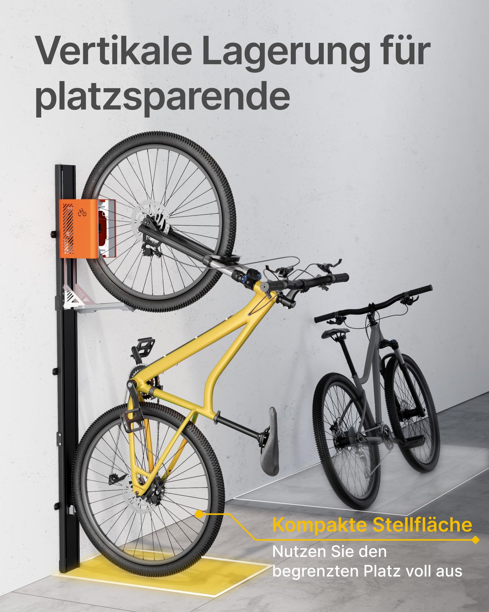 monTEK Automatischer Fahrradlift – Vertikaler Fahrradträger für schwere Fahrräder (bis 32 kg) – Einfache Montage, platzsparende Wandhalterung für Garage, Schuppen, Wohnung – Für 24-29" Reifen, E-Bikes