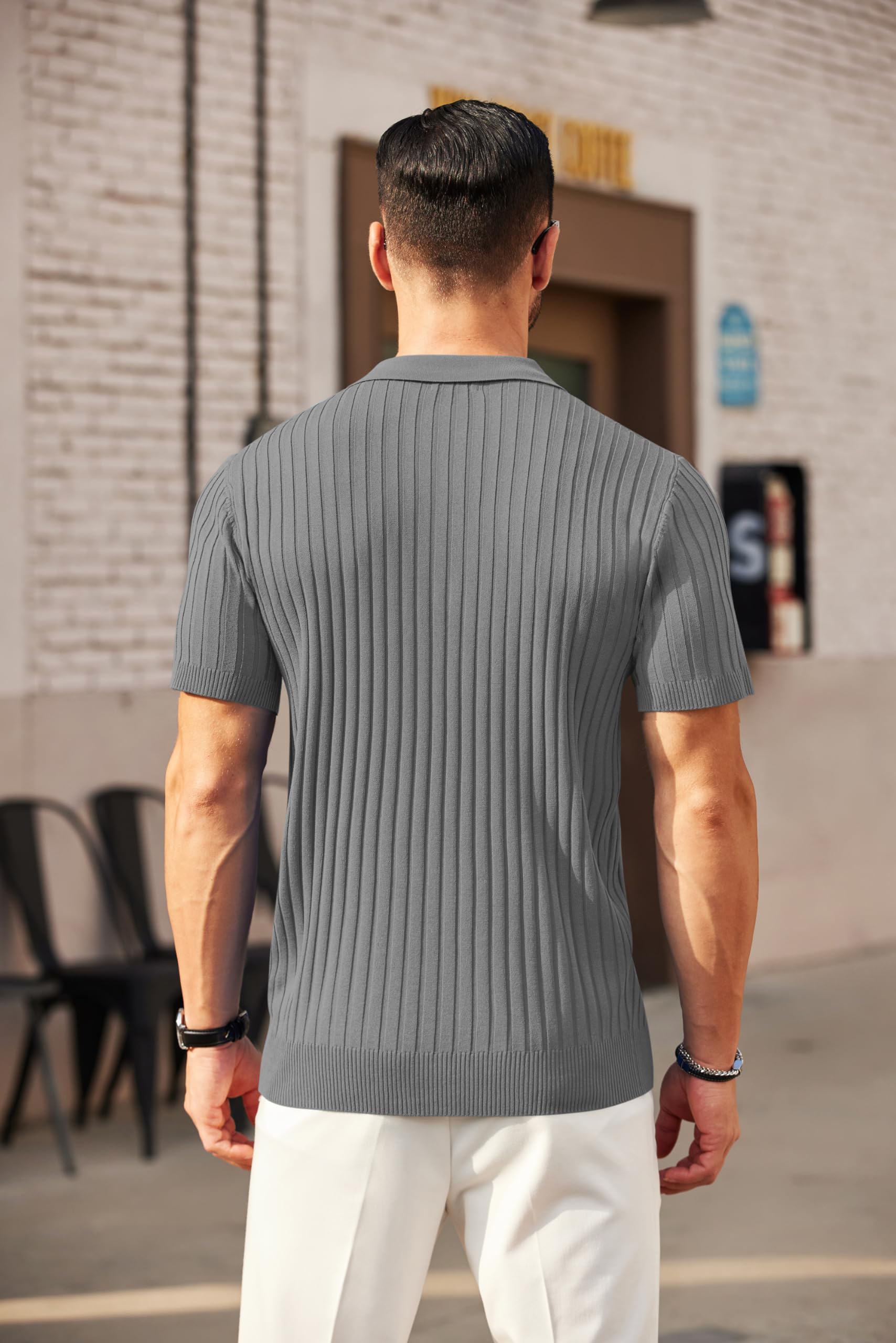 COOFANDY Męska koszulka polo z zamkiem błyskawicznym letnia koszulka polo z krótkim rękawem w paski elastyczna koszulka polo golf casual koszulka polo