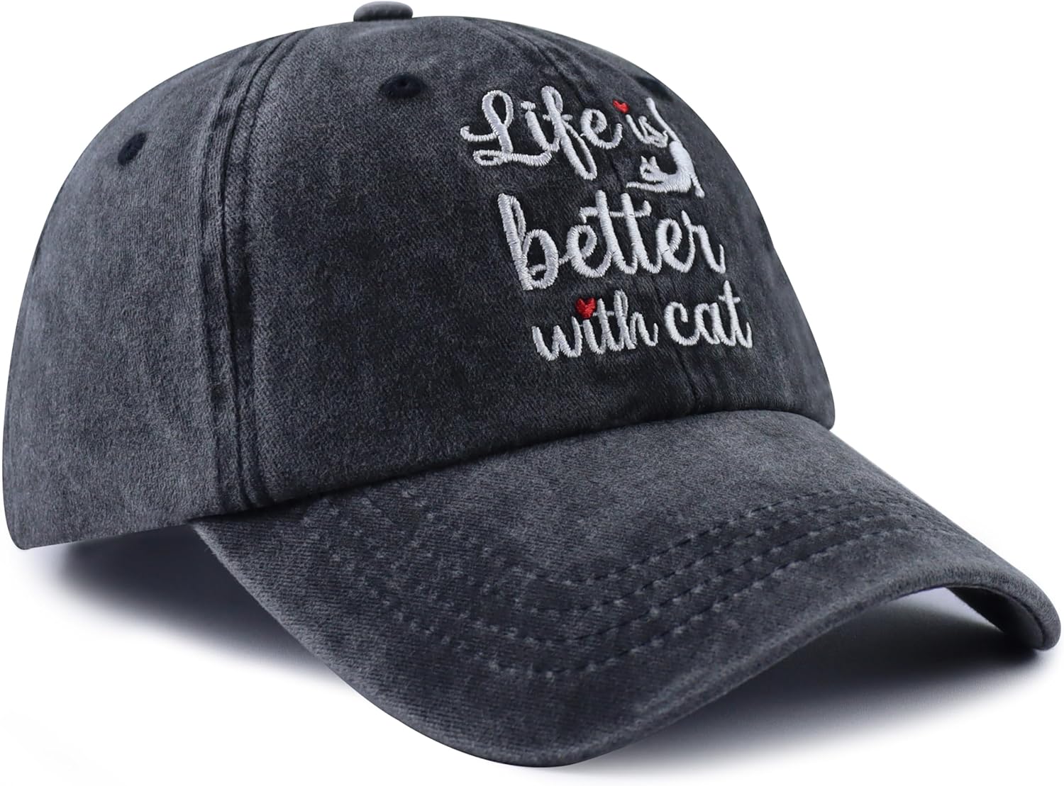 Life is Better with Cat Hat for Women Men, Adjustable Cotton Embroidered cat Lovers Baseball Cap - Image 4