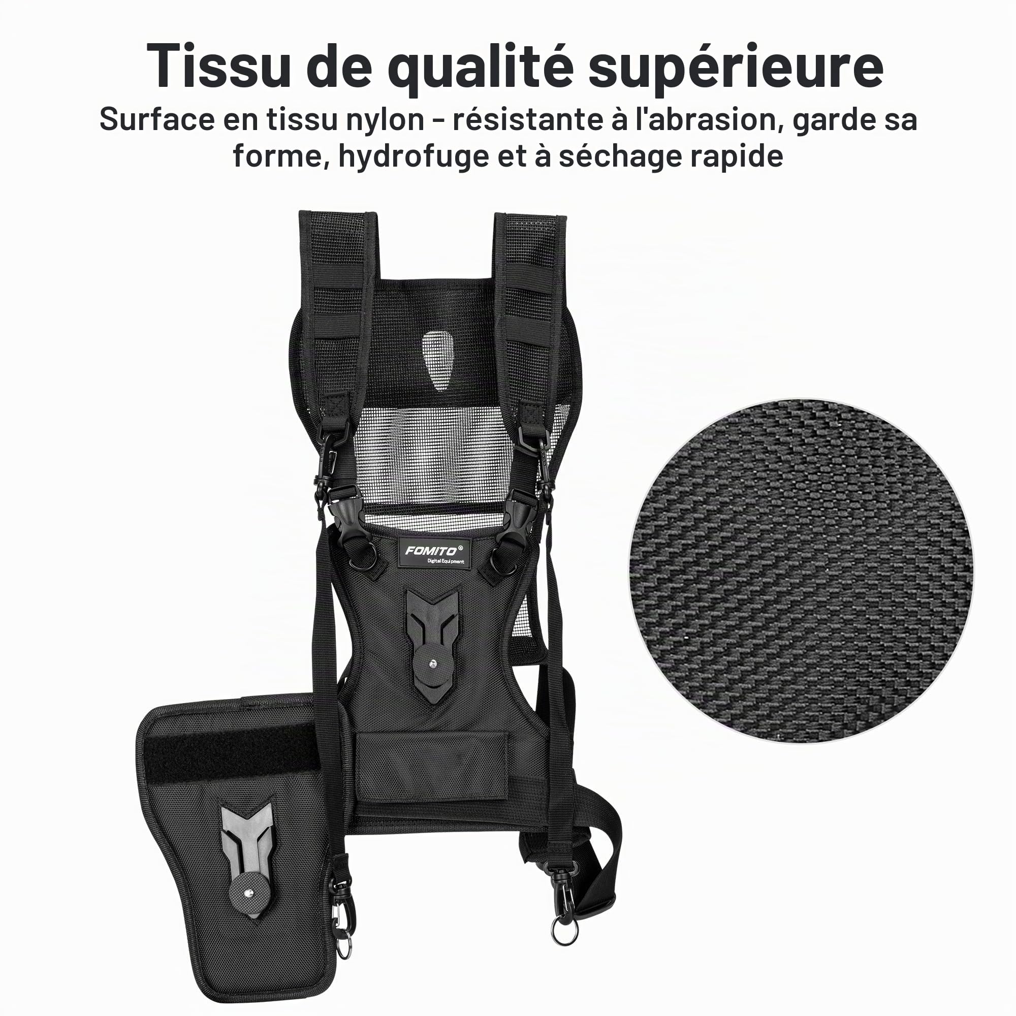 FOMITO Camera Chest Harness System Gilet de transport multi-appareil photo avec étui latéral Gris Compatible avec Canon Nikon Sony Panasonic Olympus DSLR