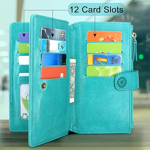 Miniatura 4 de Harryshell Funda de piel con cremallera magnética desmontable, bolsillo para dinero en efectivo con ranuras para tarjetas, correa para la muñeca