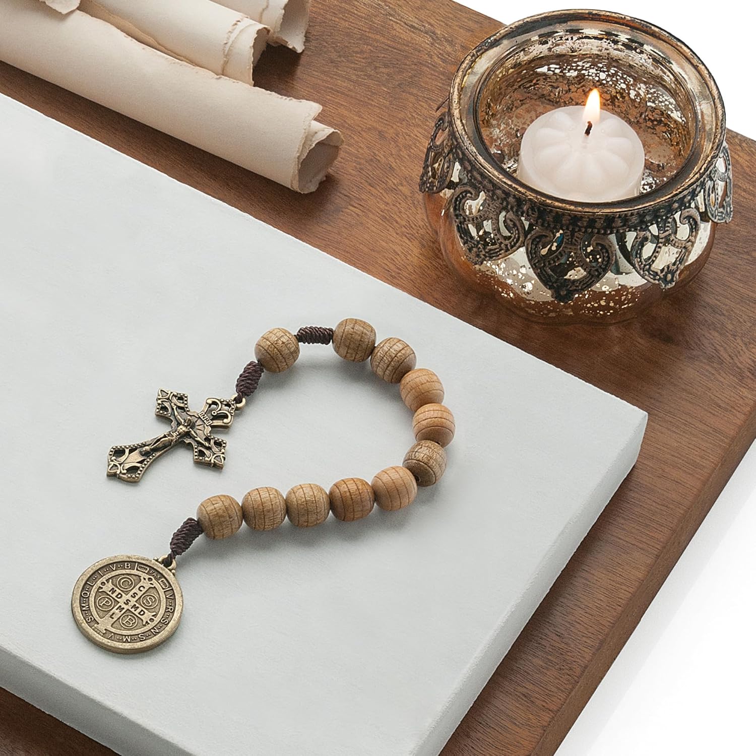 Intercession St Benedict Wood One Decade Rosary, 10mm Beads - Image 6