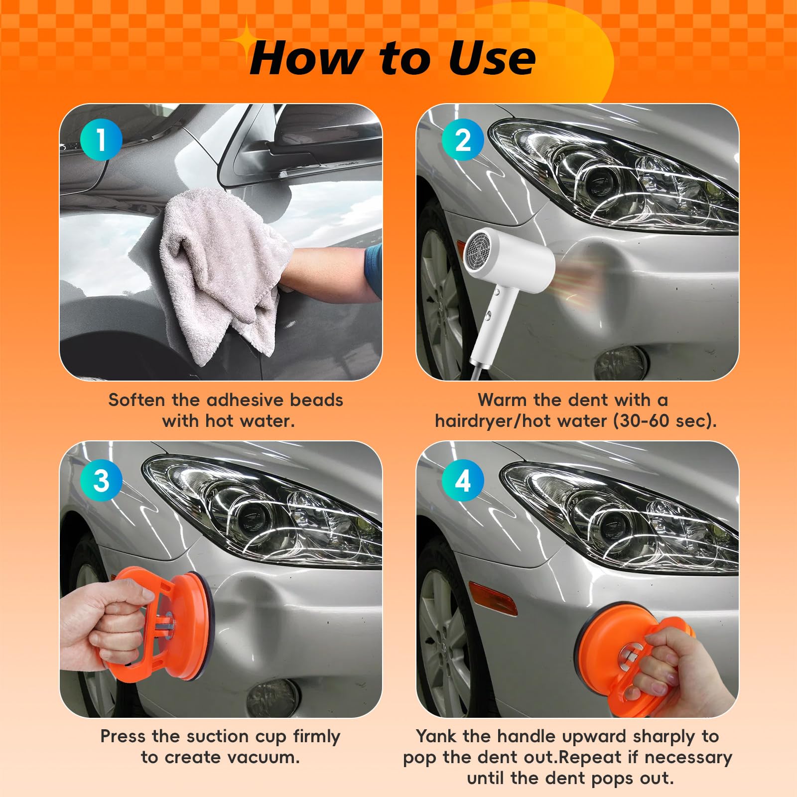 Générique Ventouse Carrosserie, Lot de 3 Débosselage De Voiture avec Ventouses Puissantes Kit De Débosselage pour Surface De Voiture, Verre, Carrelage(1 Grande + 2 Petites) - 4