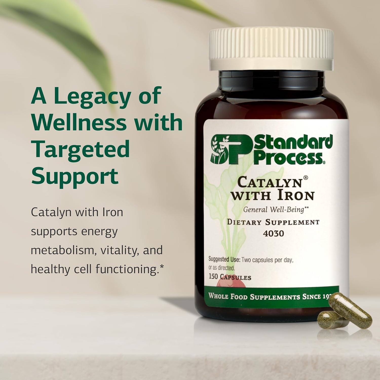 Standard Process Catalyn with Iron - Supplement for Energy & Metabolism Support - Includes Vitamins A, C & D - Non-Dairy & Non-Soy - 150 Capsules (75 Servings) - Image 3