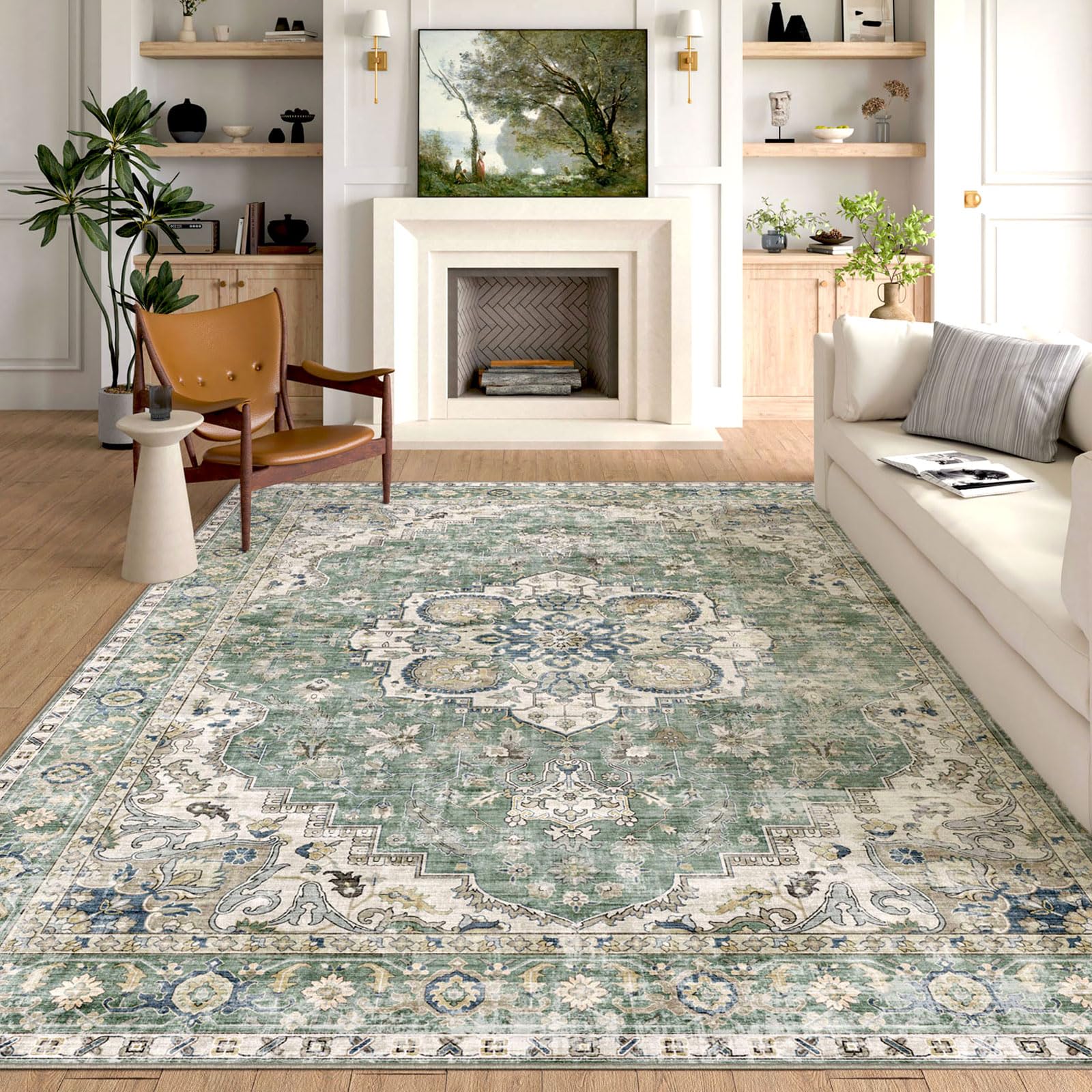 LUXRUG Washable Area Rug 8x10 - Sage Green Boho