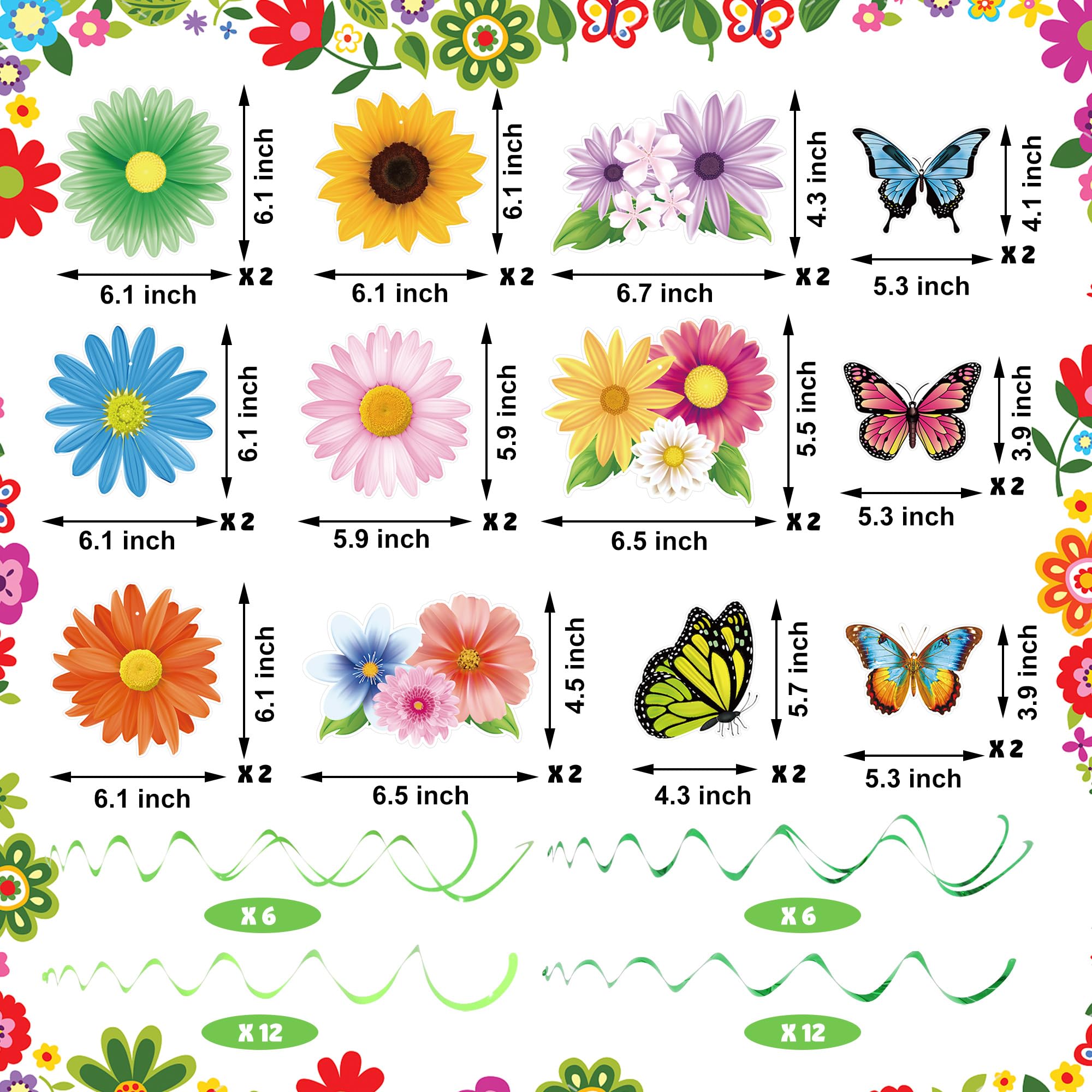 60 PCS Spring Hanging Swirls Flowers Butterfly Hanging Decorations Sunflower Ceiling Decor for Spring Summer Baby Shower Birthday Wedding Party Decoration