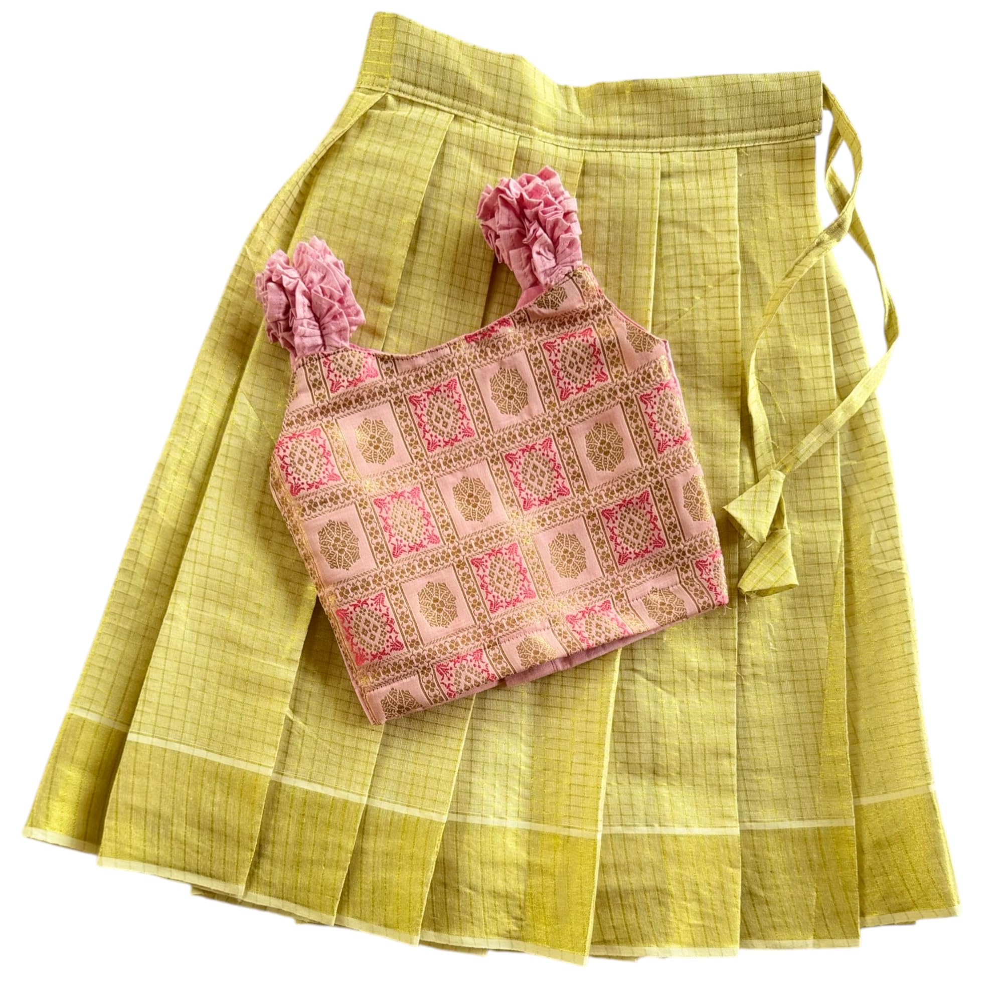 picksparrow Baby Girl Pattu pavadai/Lehenga Choli/Traditional Ethnic Dress (Pink, TISSUE CHECKS)-picture-32