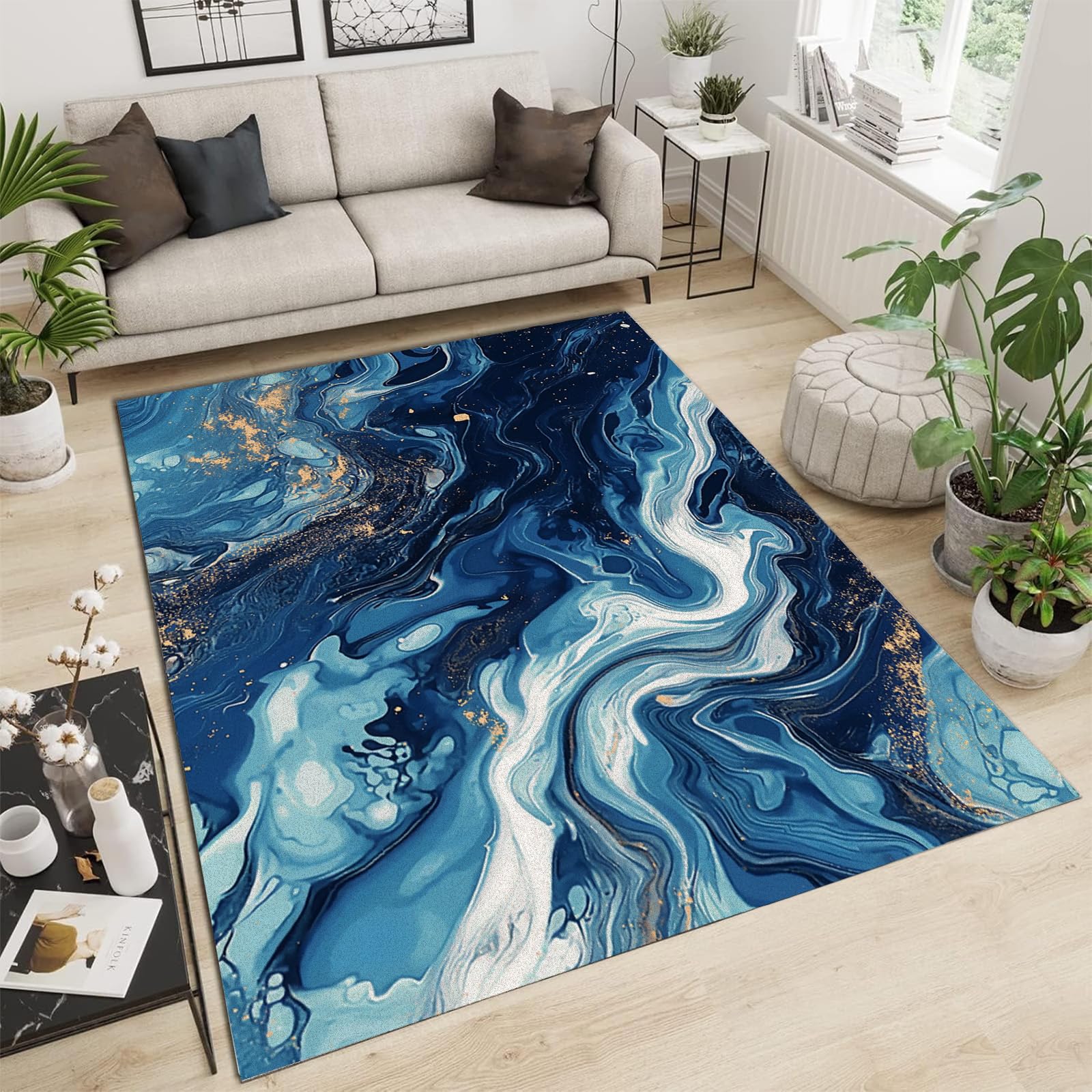 Tapis de salon bleu 120x180 cm effet marbre ocean pour chambre