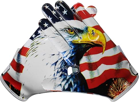Exotic Sports Youth Football Gloves with American Flag American Reciever Football Gloves for Adult Men Women and Boys with Super Sticky Silicone Grip Palms Ultimate Performance Booster