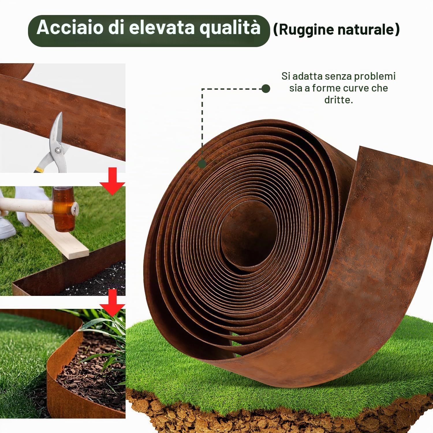 Cortenstahl - Bordo per aiuole in metallo, 10 m, altezza 15,5 cm, in acciaio inox, per piante e aiuole