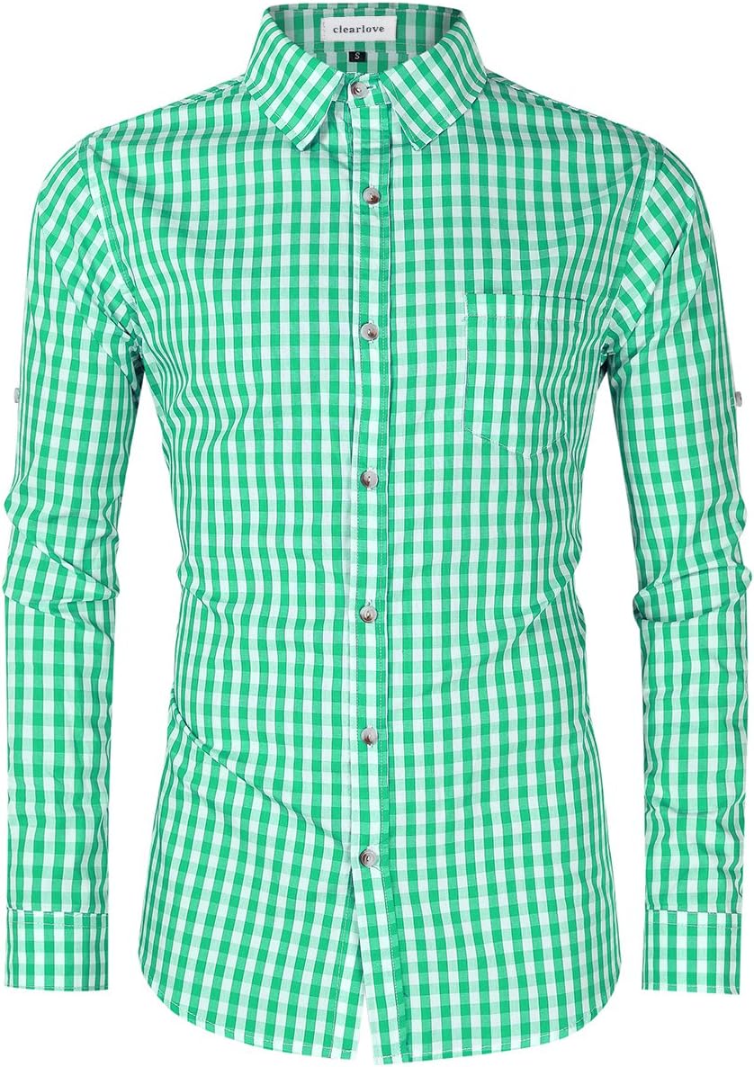 Clearlove Men's German Bavarian Oktoberfest Stylish Long Sleeve Slim Fit Classical Shirts Green-1 S