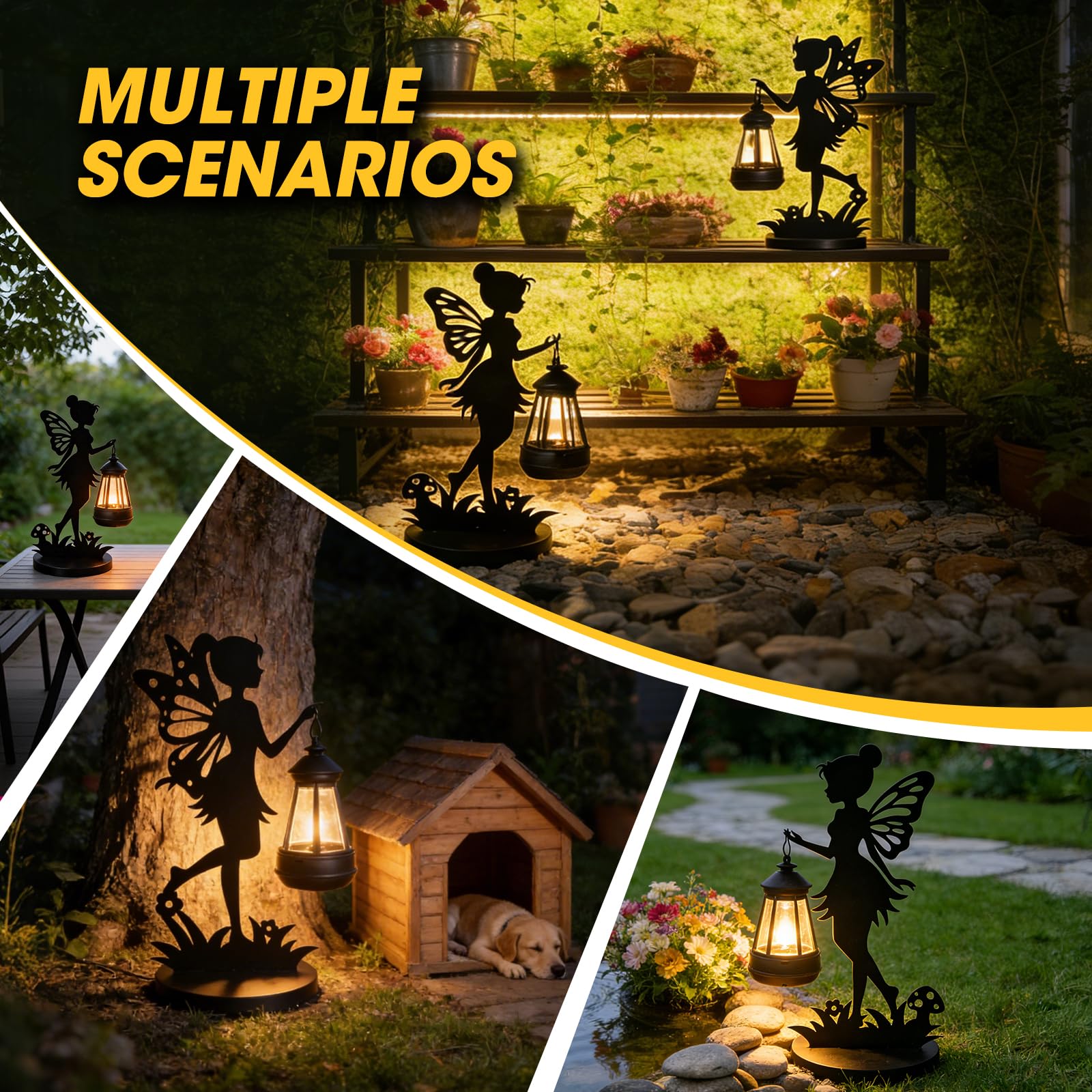 2 pezzi in metallo fata luce solare decorazione per esterni, statua di ferro, decorazione da giardino grande 30 cm con luci a energia solare, statua da giardino impermeabile, decorazioni per