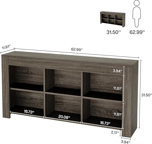 Miniatura 2 de Tribesigns Mesa consola de sofá de 63 pulgadas de largo, mesa de entrada de madera rústica con 6 cubos de almacenamiento para sala de estar,