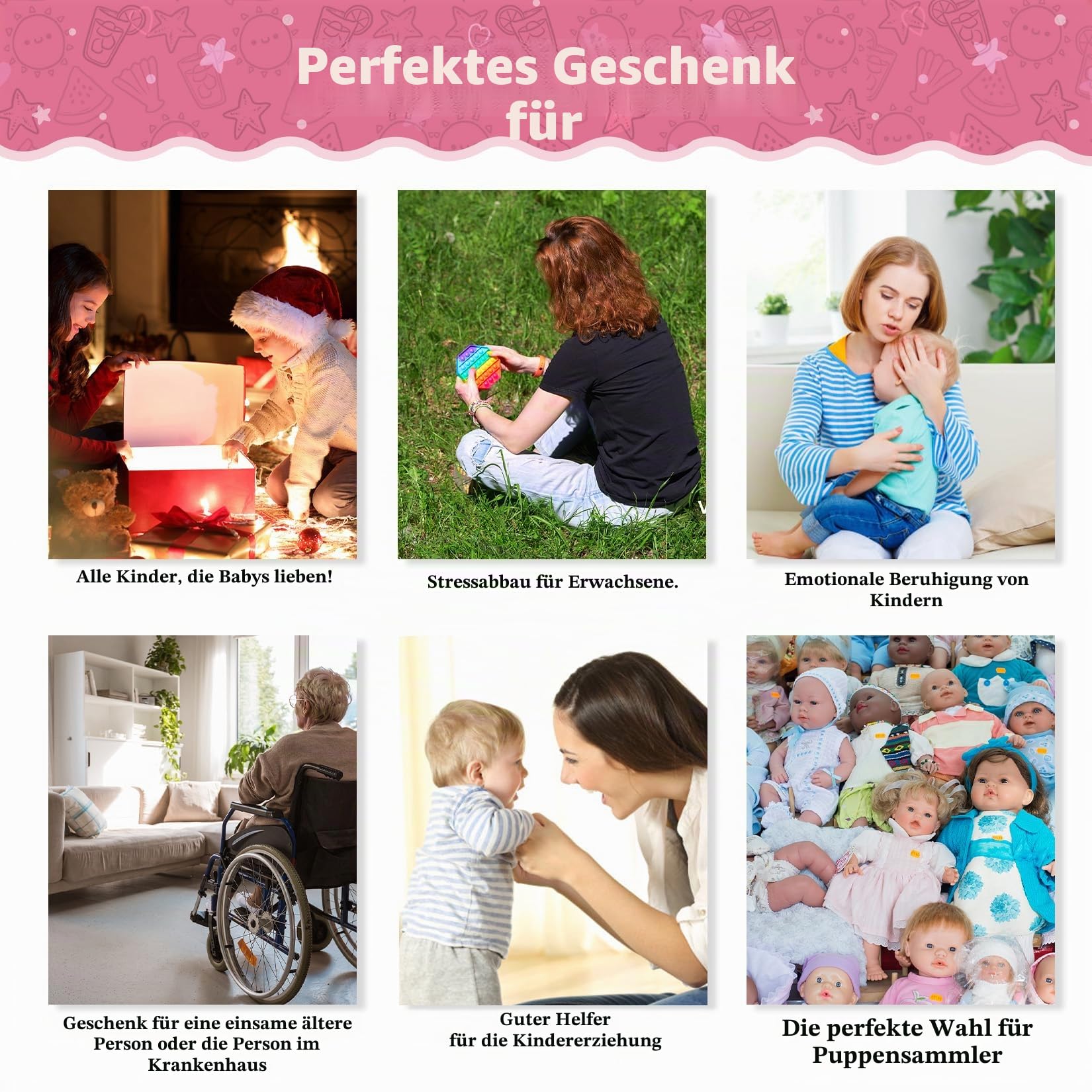 Vollence 40cm Silikon Reborn Baby Puppe – Vollsilikon Babypuppe, Stressabbau-Spielzeug für Kinder und große Freude - Mädchen