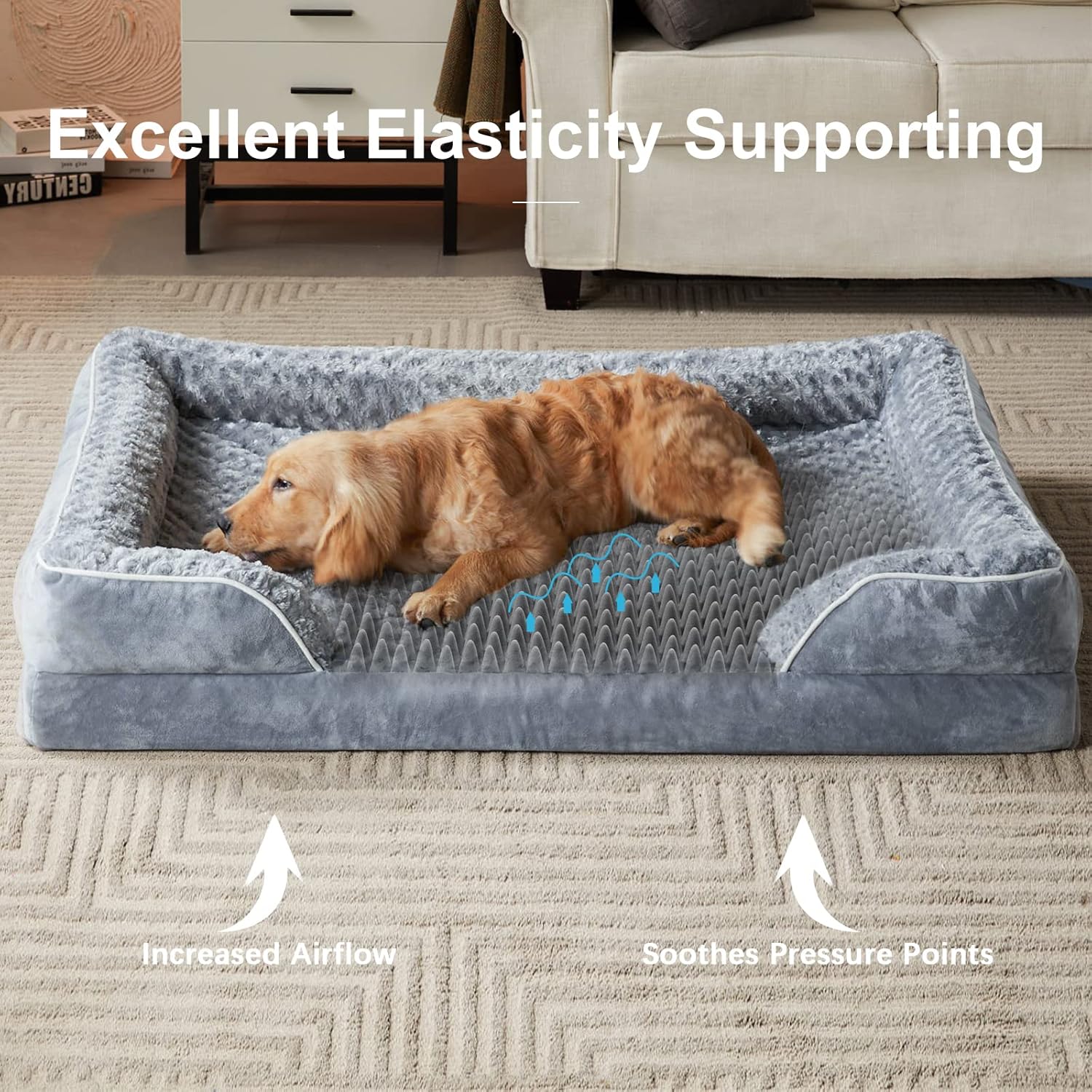 WNPETHOME Dog Beds for Large Dogs, Washable Dog Bed, Bolster Dog Sofa Bed with Waterproof Lining & Non-Skid Bottom, Orthopedic Egg Foam Dog Couch for Pet Sleeping, Pet Bed for Large Dogs : Pet Supplies