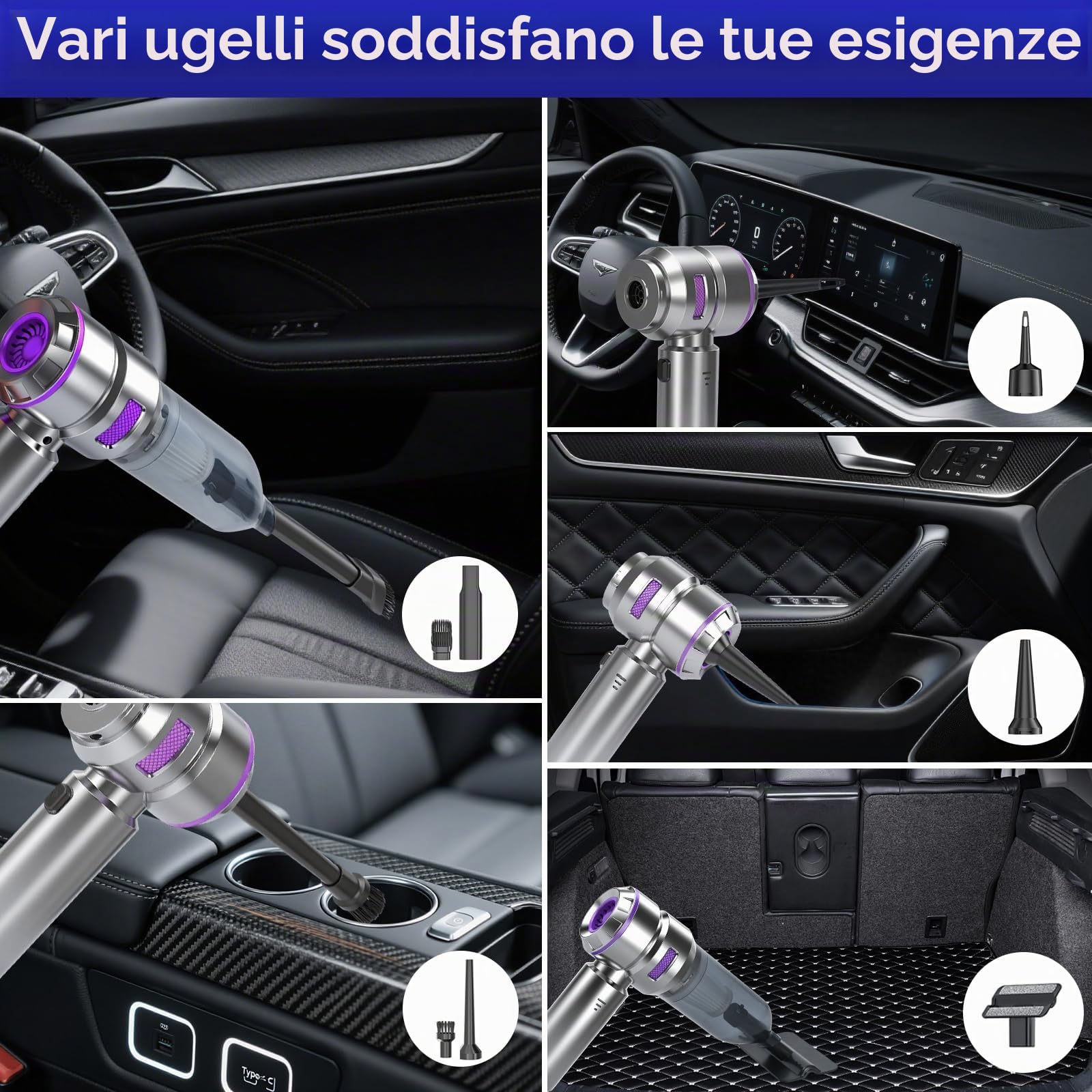 Aspirapolvere Portatile Senza Fili, 22000Pa Potente Aspirapolvere per Auto, 3 in 1 Mini Aspirabriciole con Motore Brushless e Soffiatore, Batteria 6000mAh Ricaricabile per Peli Animali, Casa, Ufficio