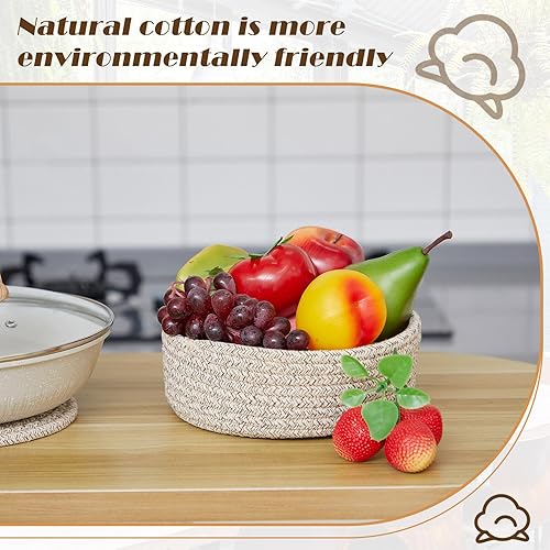 Miniatura 5 de Mumufy 8 salvamanteles de algodón de 7 pulgadas para platos calientes con cesta de almacenamiento, salvamanteles decorativos para ollas calientes y