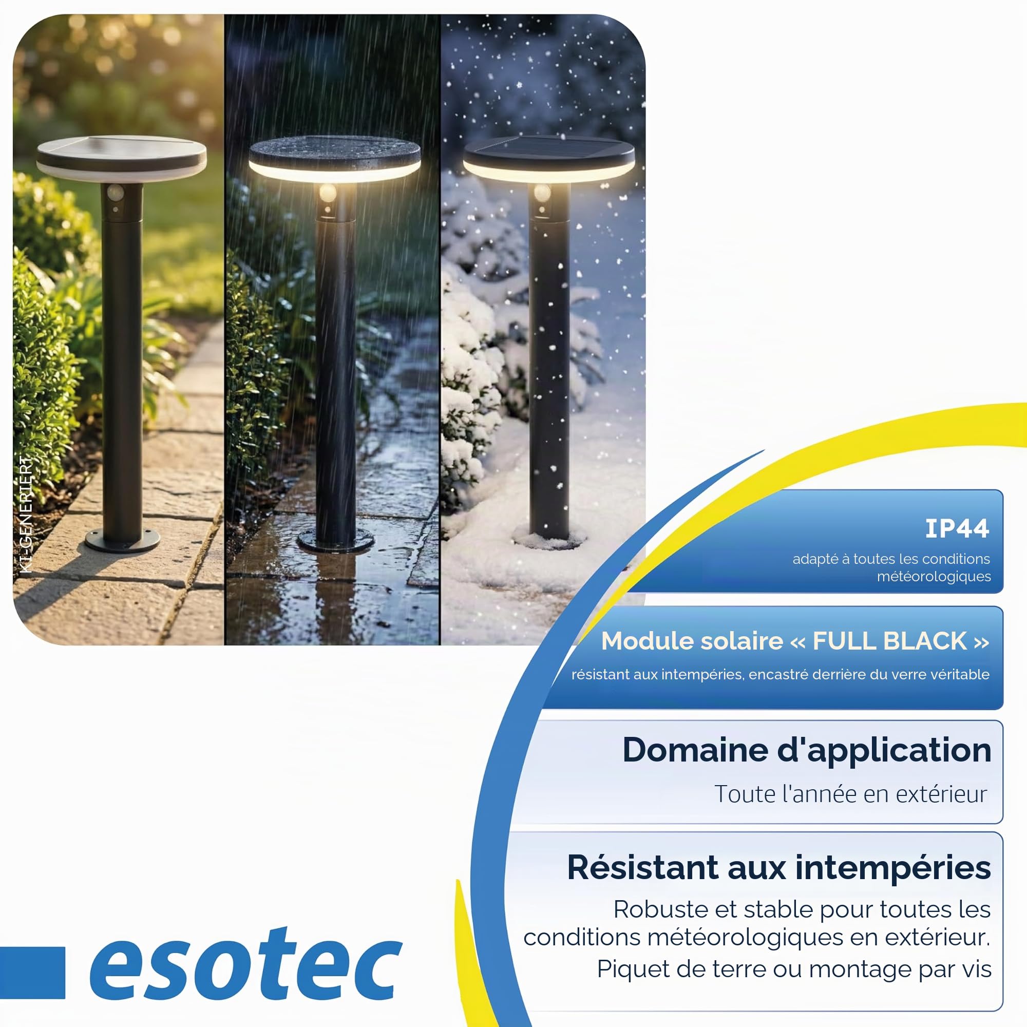 Solaire LED Capteur Borne Lumineuse Arezzo - Couleur de la Lumière 3000K Blanc Chaud - Max. 600 Lm Lichtstrom - D'Autonomie 8 Hauteur - Dimensions 20 X 50 CM - Lampe Lampadaire Détecteur Mouvement