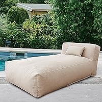 OPEAK 70" Outdoor Bean Bed Sun Lounger - Foam Filled Patio Pool Couch, Water-Resistant Comfy Sofa Chair for Garden Deck (Light Beige)