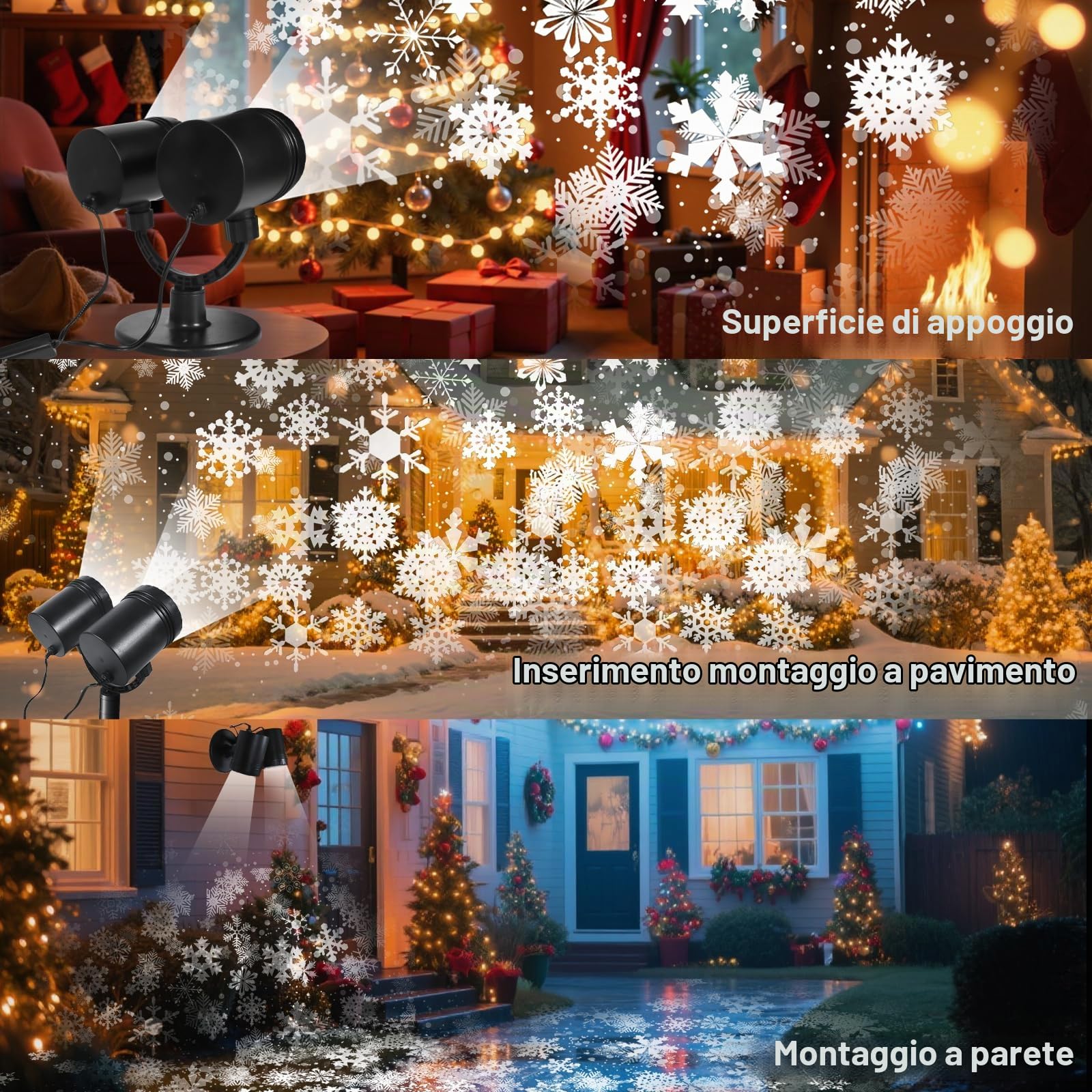Proiettore di Natale Proiettore LED per esterni a doppia testa con timer Proiettore LED impermeabile Fiocco di neve Luci di Natale Lampade da parete per esterni Giardino Decorazione natalizia
