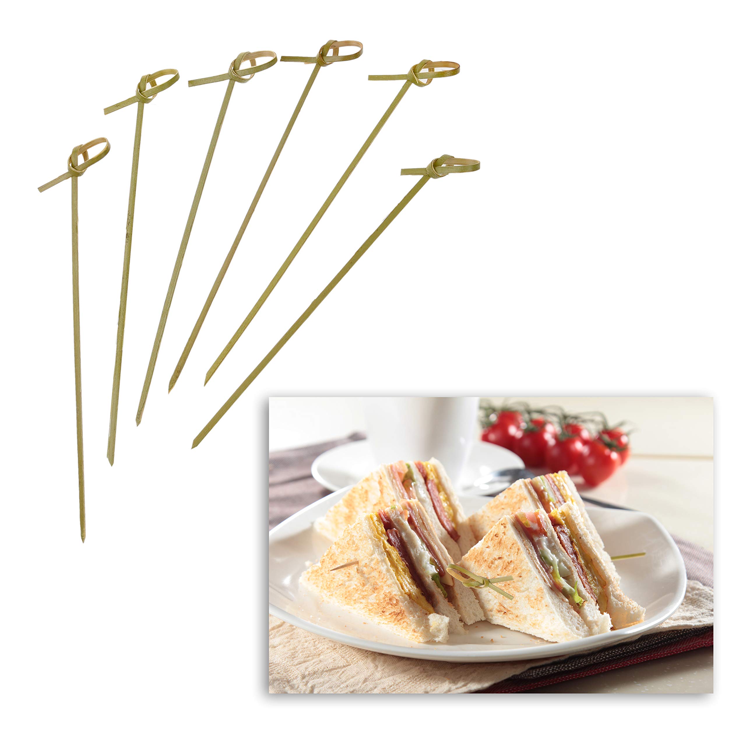 Kare & Kind 200 Spiedini da Cocktail in Bamboo - Spiedini Annodati 15,2 cm - Cocktails, Aperitivi, Hors' D'oeuvre, Yakitori, BBQ, Spiedini di Carne, Frutta e Verdure - Ottimi per Picnic, Feste e Altro