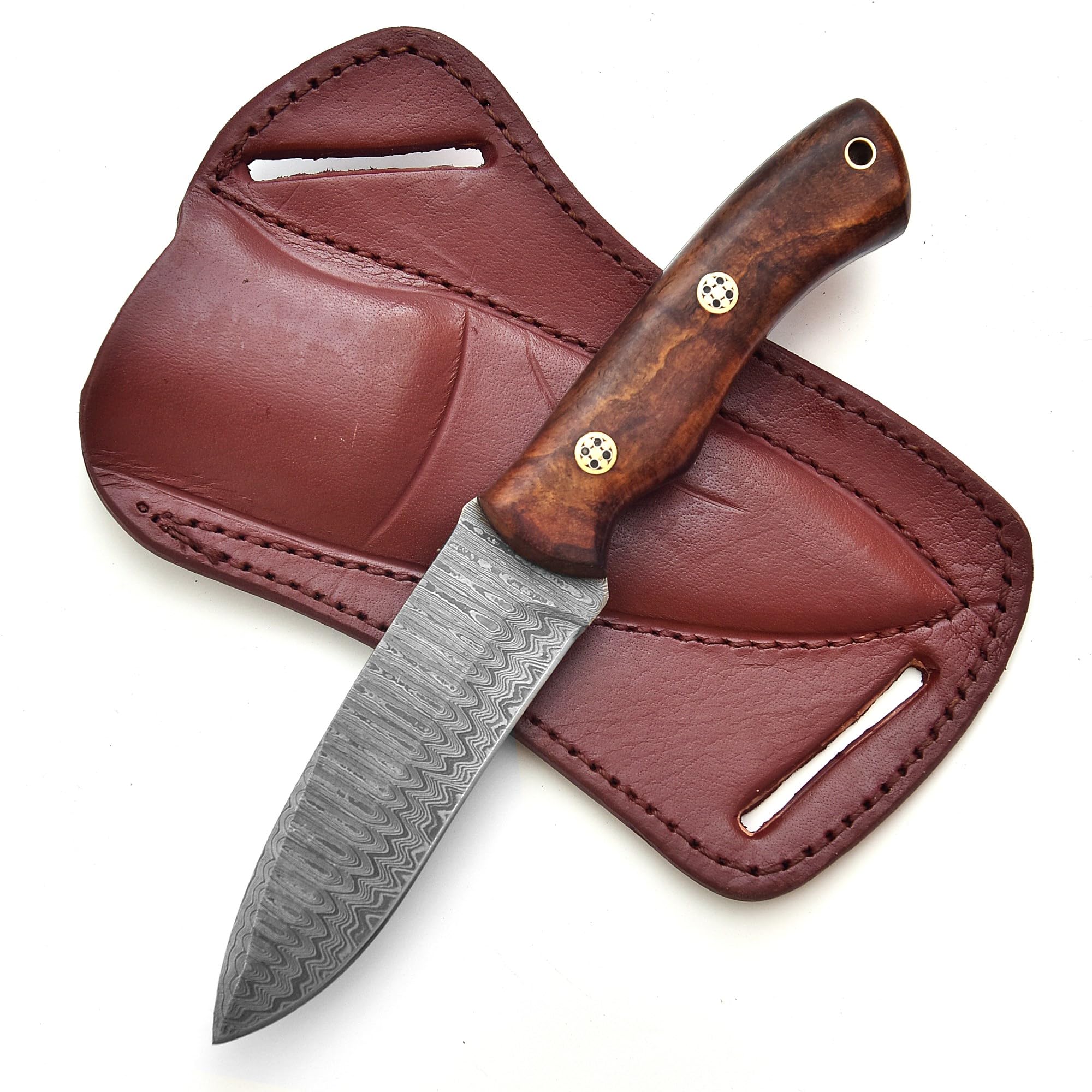 Custom Handmade Fixed Blade Hunting Knife - 9 Inch hand Forged Full Tang Knives For Hunting, Outdoor Camping, Hiking, Fishing, Bushcraft Knives With Leather Sheath. (Damascus-2)