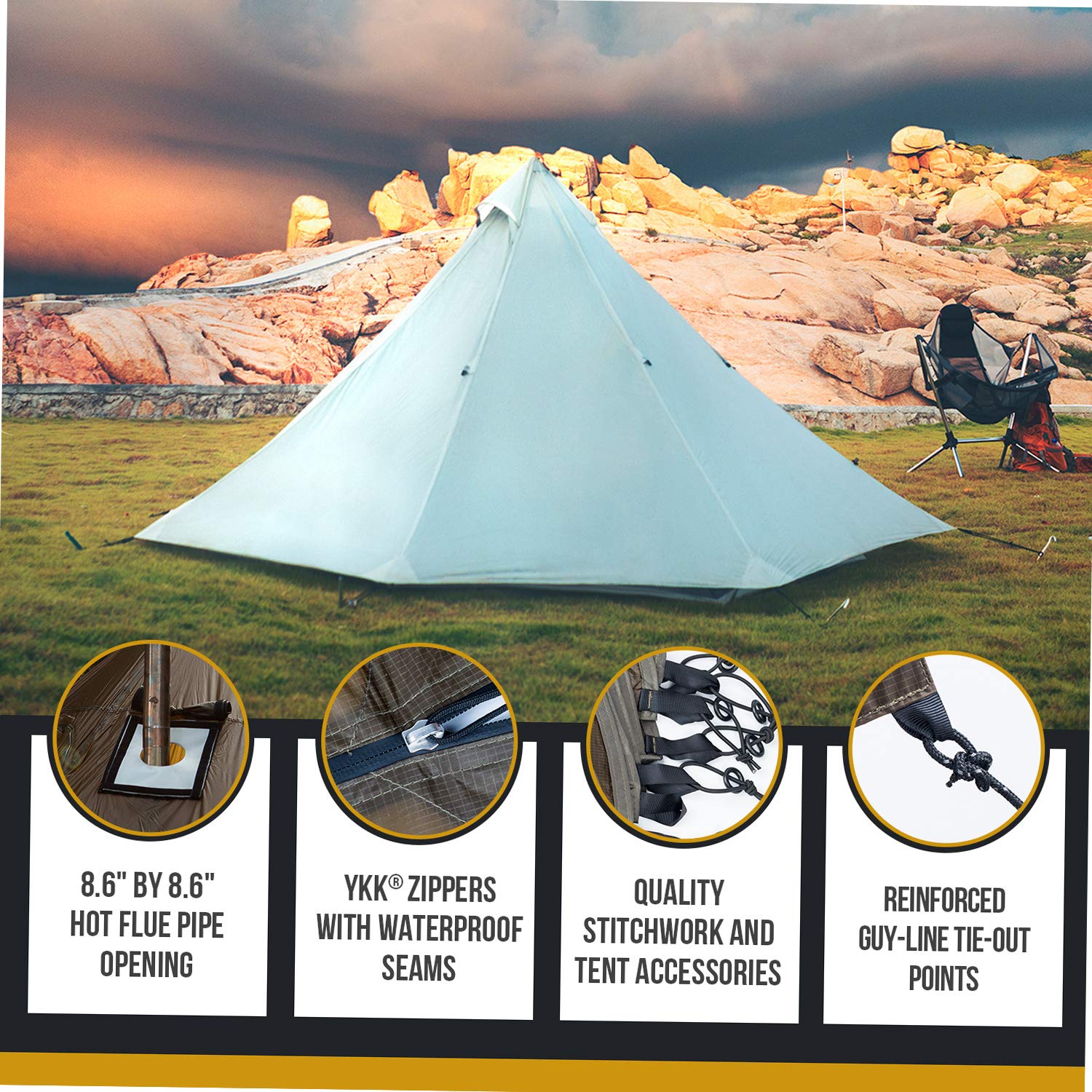 OneTigris Black Orca Smokey HUT Ultralight Hot Tent met Stovepipe Hole,  weegt 1200g : Amazon.nl: Sport u0026 outdoor