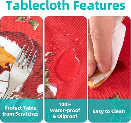 Vista 42 de Mantel rectangular de vinilo de 52 x 70 pulgadas con reverso de franela, mantel para el día de San Valentín, mantel de hule 100% impermeable Azul