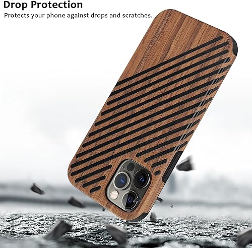 Miniatura 5 de ZZDZZ Funda magnética compatible con iPhone 12 Pro  iPhone 12 compatible con MagSafe diseño de madera y cuero, funda híbrida de TPU a prueba de