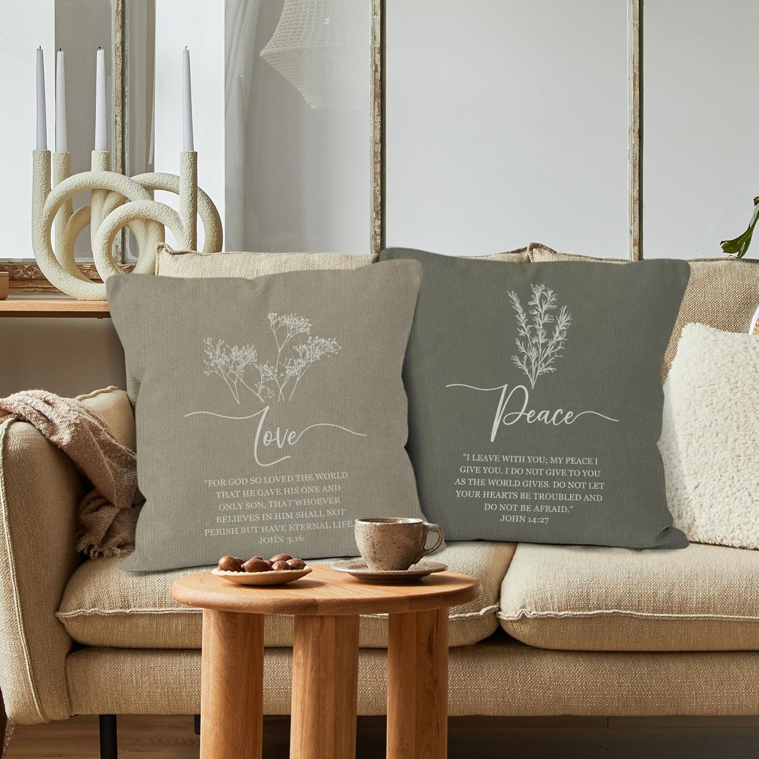 Bible Verse Boho Throw Pillow Covers 18x18 Set of 4,Christian Scripture Home Decor,Inspirational Hymn Decorative Pillow Covers for Bedroom Couch
