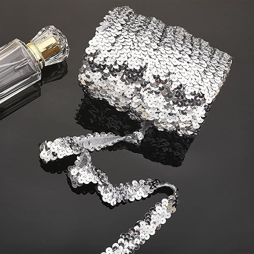 Miniatura 4 de CHGCRAFT 22 yardas de 0.8 pulgadas con holograma de luz de estrellas con lentejuelas elásticas para coser vestido, diadema, accesorios de adorno,