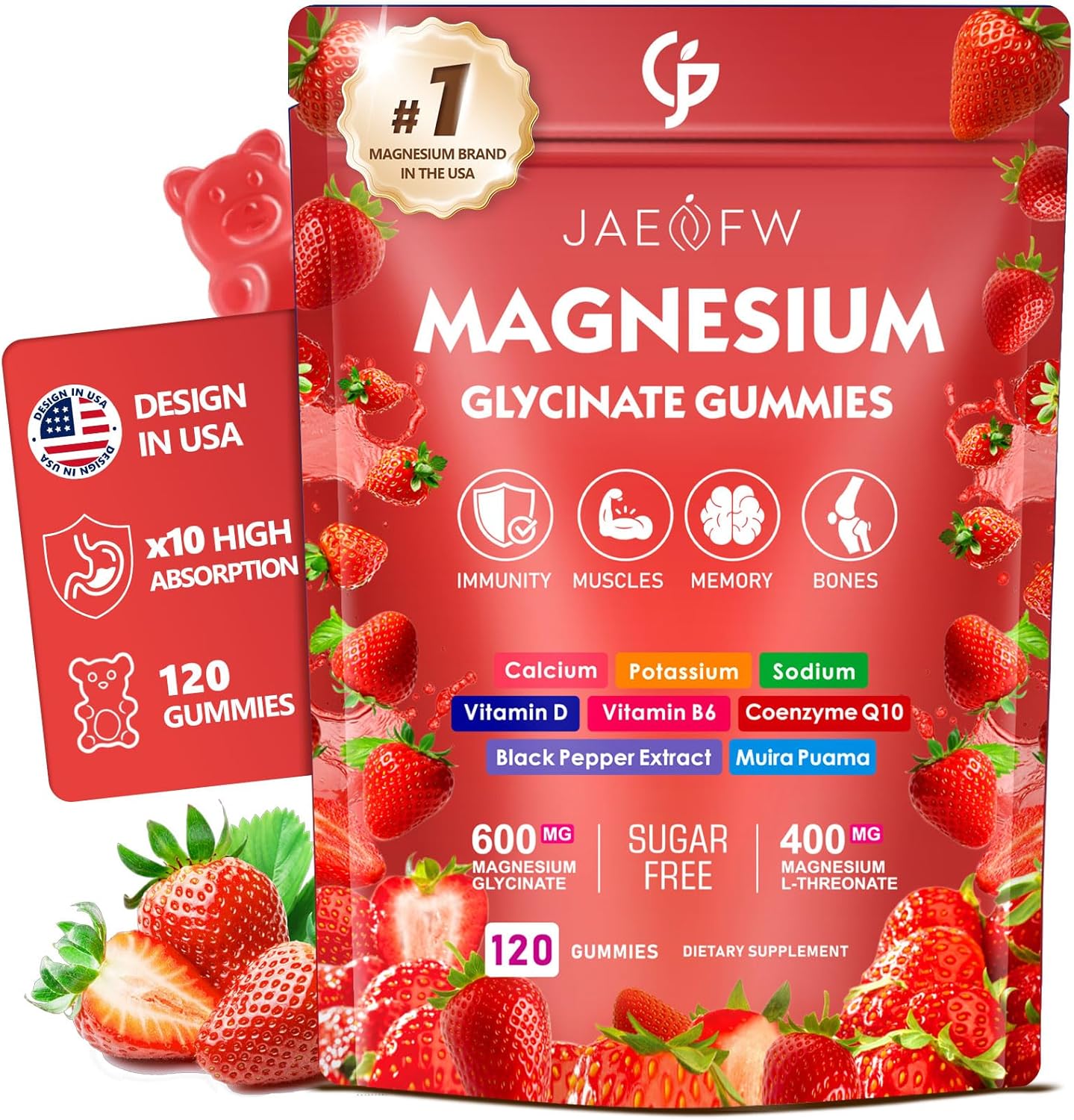 Magnesium Glycinate Gummies 1000mg – High Absorption Magnesium Complex with CoQ10, Vitamin D3 & B6 – Sugar Free Magnesium Gummies for zzZ, Focus & Relaxation, for Women, Men & Kids Lemon