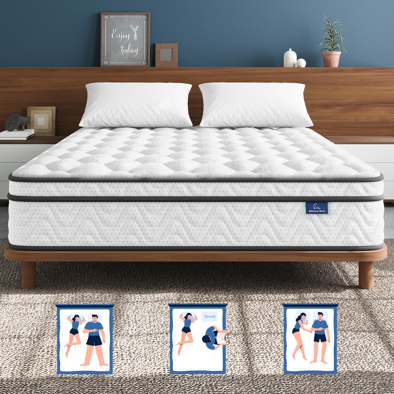 Vesgantti Full Mattress 10 Inch, Fiberglass-Free | Cool Sleep Hybrid Double Mattress in a Box - Memory Foam & Pocket Springs, Ergonomic Design, Pressure Relief, Medium Firm Feel, 54"×75"×10"