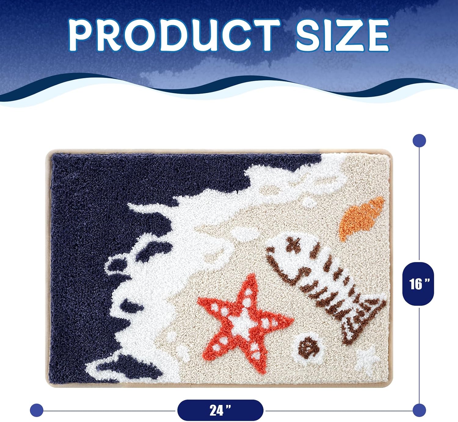 Moutina Funny Fishbone Beach Bathroom Rugs 16x24 Inch, Soft and Absorbent Tufted Starfish Bath Mat Non Slip Washable, Japanese Ocean Coastal Nautical Decor for Bathroom Bedroom image 3